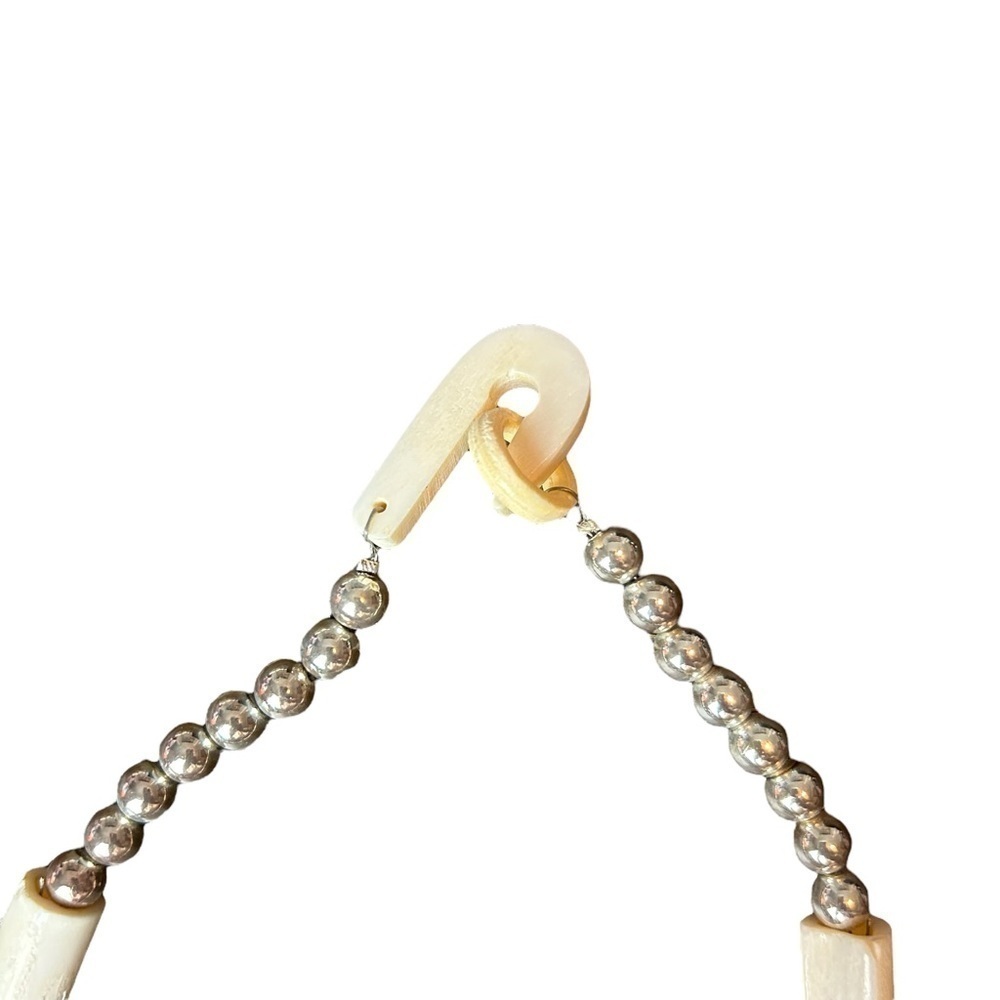 Bone Metal Stone Bead Vintage Two Tier Necklace Carved Lions Bone Hook Closure - Picture 5 of 16